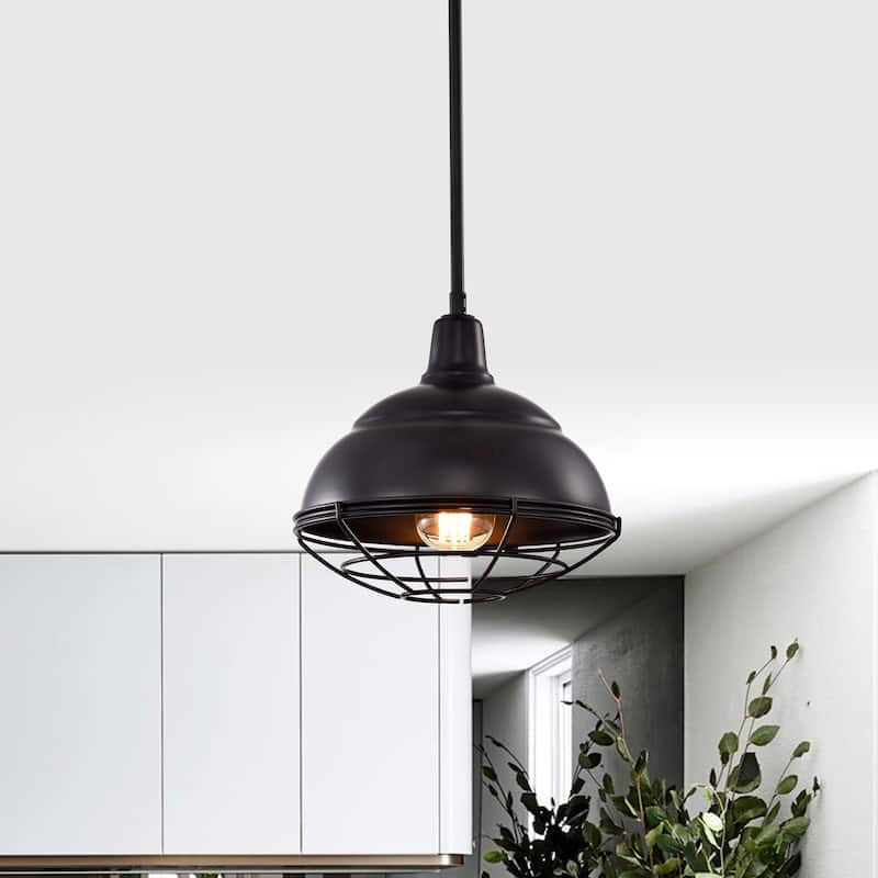 Cynthia Matte Black 1-Light Bowl Metal Shade Pendant Light