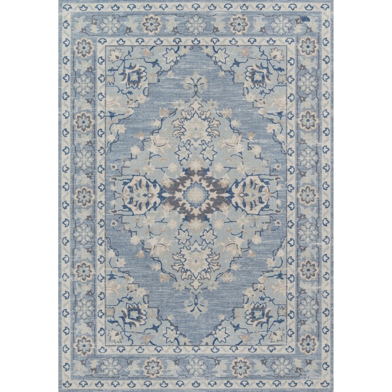 Momeni Anatolia Wool and Nylon Traditional Medallion Area Rug - Blue - 7'9" X 9'10"