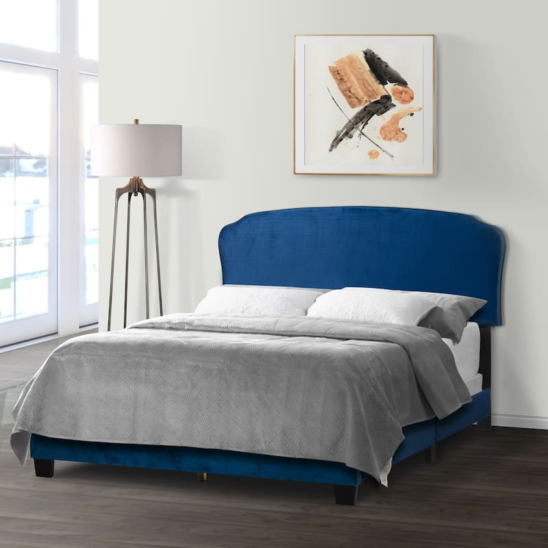 Aric Navy Blue Velvet Queen Bed with Contrasting Piping Accent