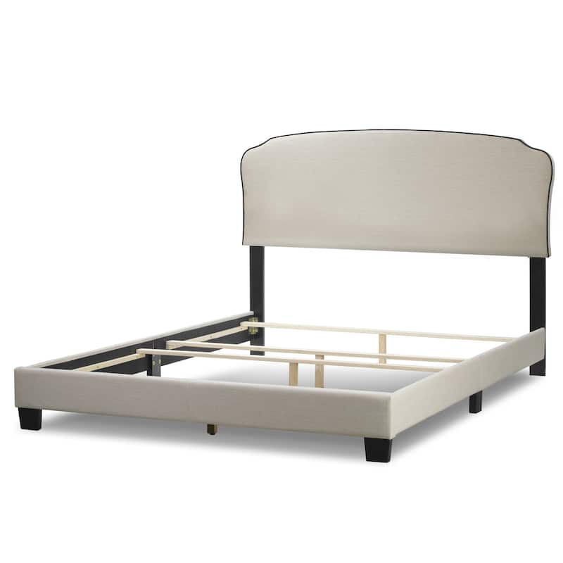 Aric Beige Fabric Queen Bed with Contrasting Piping Accent