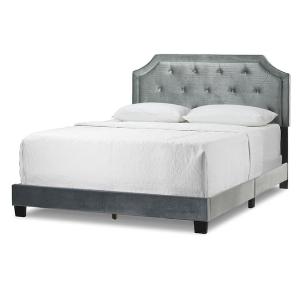 Aria Silver Grey Velvet Queen Bed with Piping and Button Tufting - Bed ...