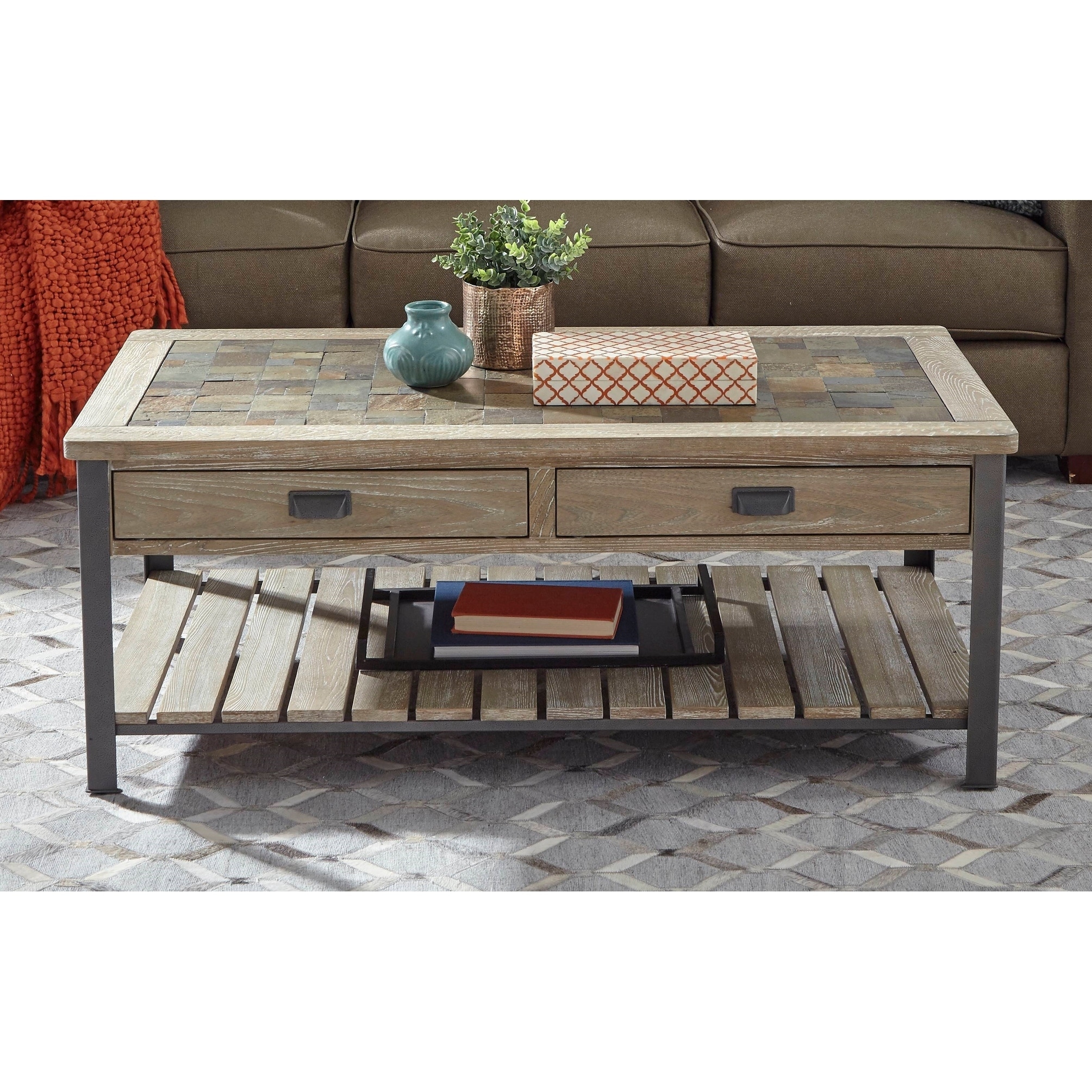 Wood Large Slate Top Cocktail Table On Sale Overstock 30957900