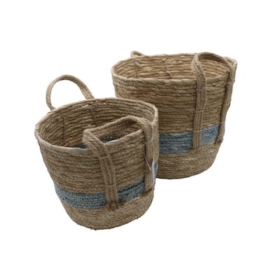 ABN5E122-NTRL Set of 2 Nesting Basket Seagrass Design with Handle - 8'6" x 13'