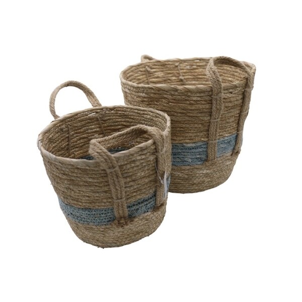 ABN5E122NTRL Set of 2 Nesting Basket Seagrass Design with Handle 8'6