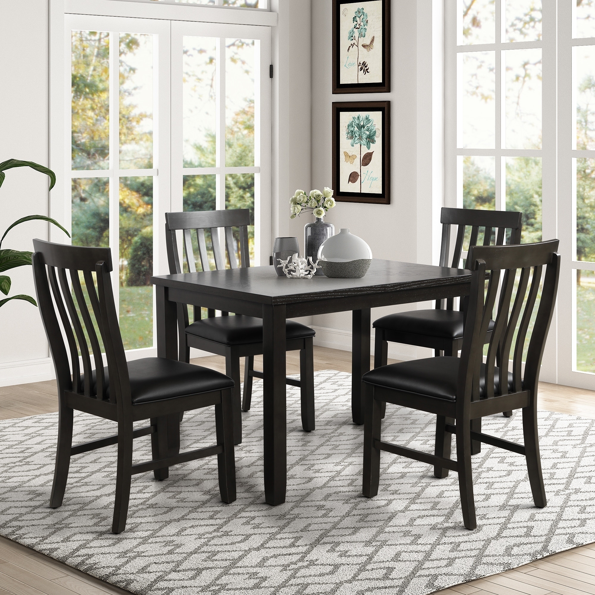 Counter Height Kitchen Table And 4 Chairs With Upholstered Seat And Footrest Merax 5 Piece Wood Dining Table Set Grey Wash Oak Kitchen Dining Room Furniture Table Chair Sets