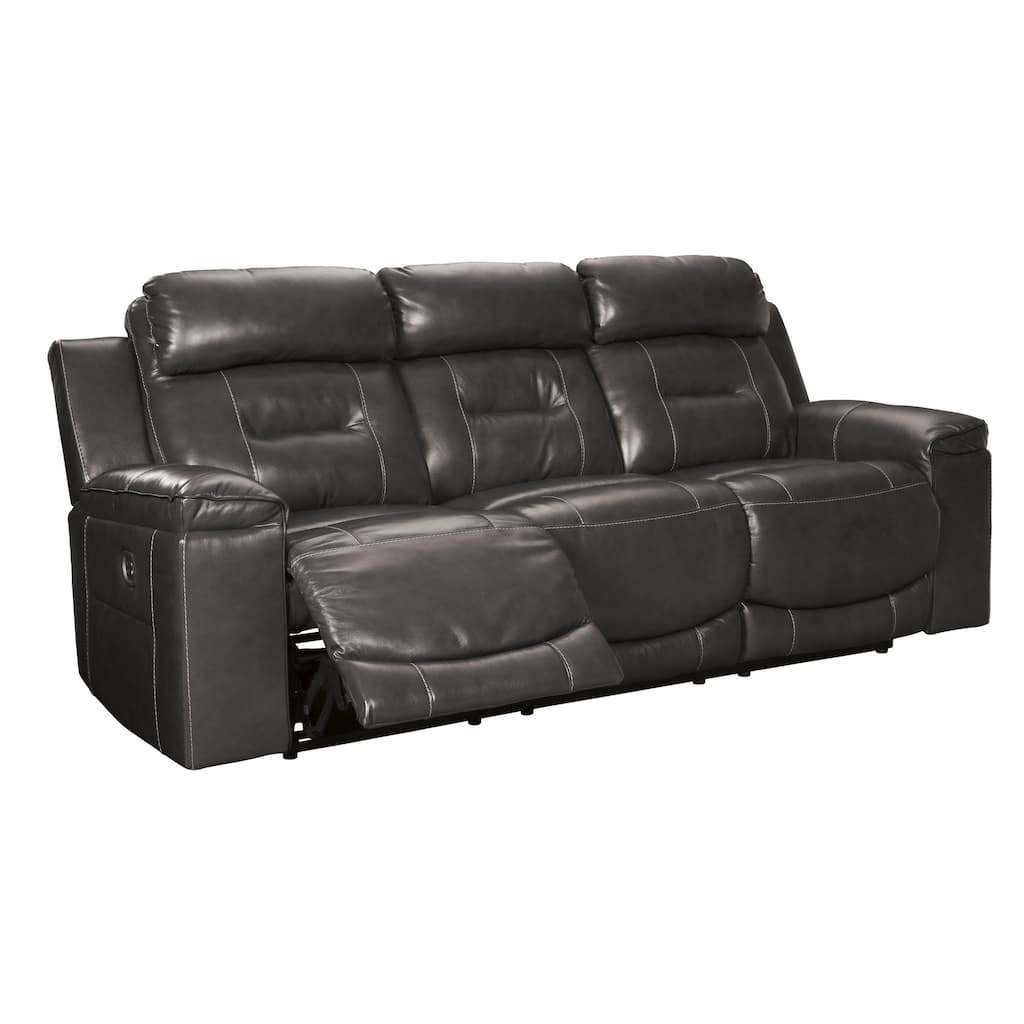 Leatherette Dual Recliner Power Sofa with Adjustable Headrest, Dark Gray