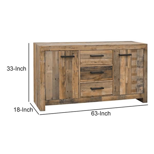 Reclaimed Wood Frame Buffet with 3 Drawers and 2 Doors, Natural Brown ...