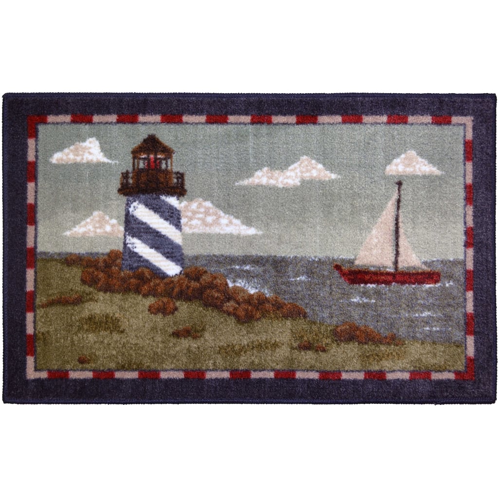Seaside Rocky Bay Lighthouse Coastal Beach Rug