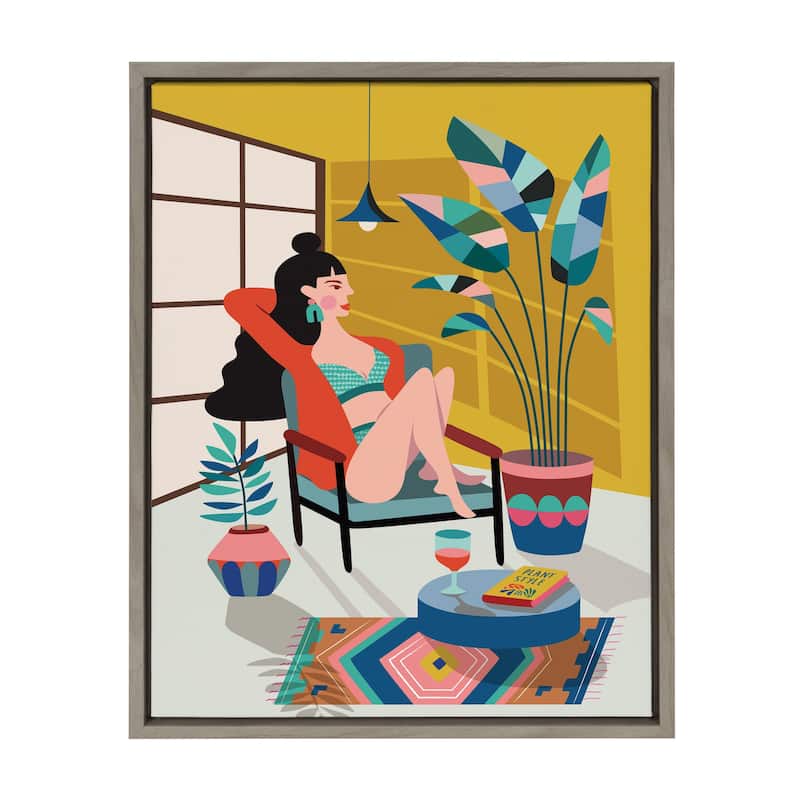 Kate and Laurel Sylvie Plant Lady Framed Canvas by Rachel Lee - 18x24 - Plastic - Grey
