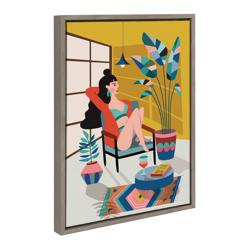 Kate and Laurel Sylvie Plant Lady Framed Canvas by Rachel Lee