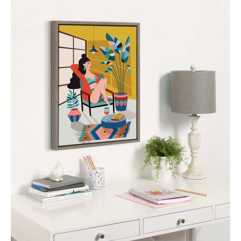 Kate and Laurel Sylvie Plant Lady Framed Canvas by Rachel Lee