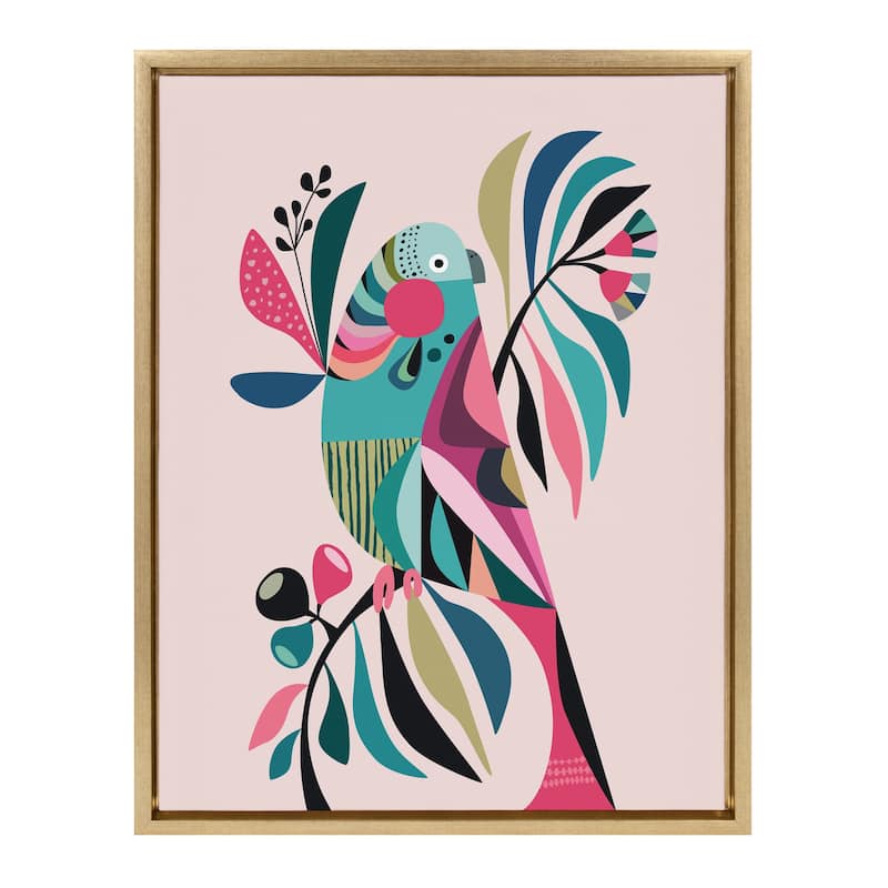 Kate and Laurel Sylvie Parakeet Framed Canvas by Rachel Lee - 18x24 - Plastic - Gold