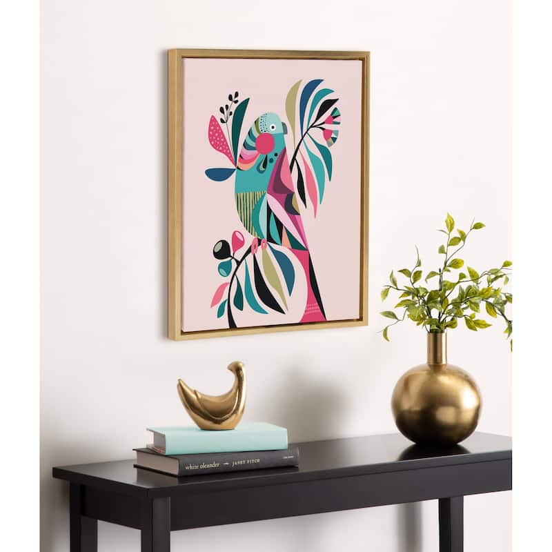 Kate and Laurel Sylvie Parakeet Framed Canvas by Rachel Lee