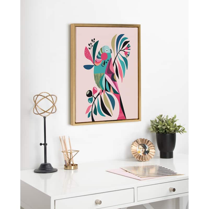 Kate and Laurel Sylvie Parakeet Framed Canvas by Rachel Lee