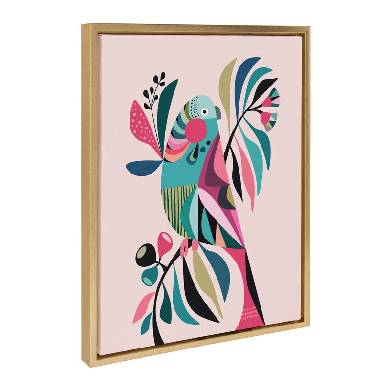Kate and Laurel Sylvie Parakeet Framed Canvas by Rachel Lee