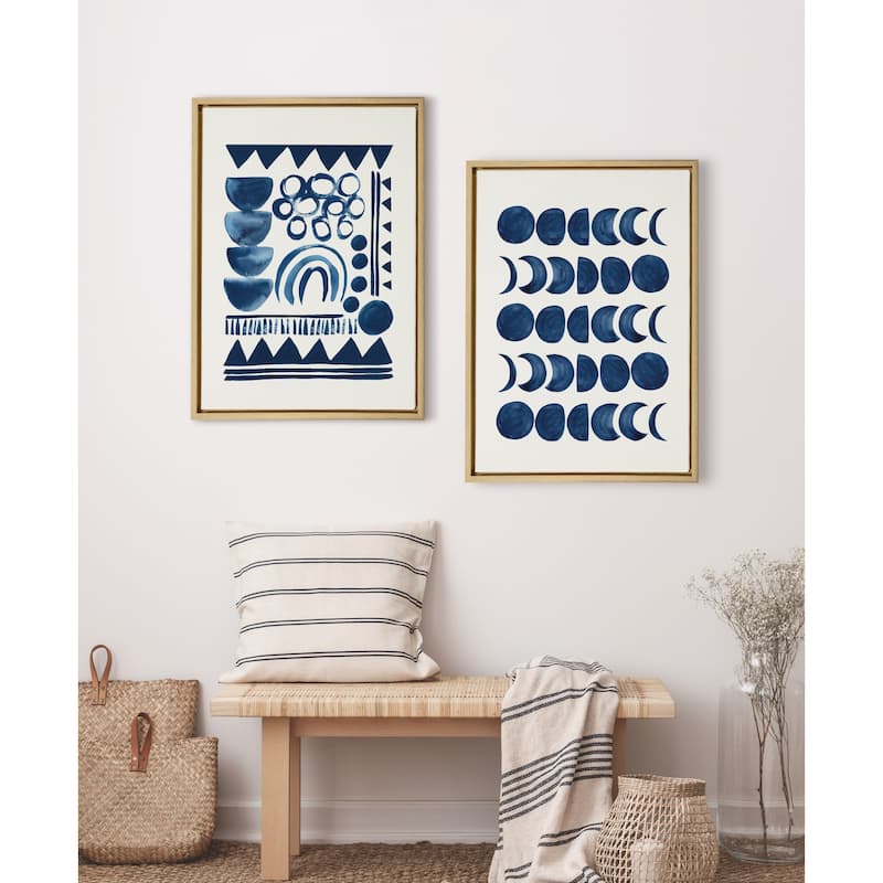Kate and Laurel Sylvie Indigo Abstract Framed Canvas by Teju Reval