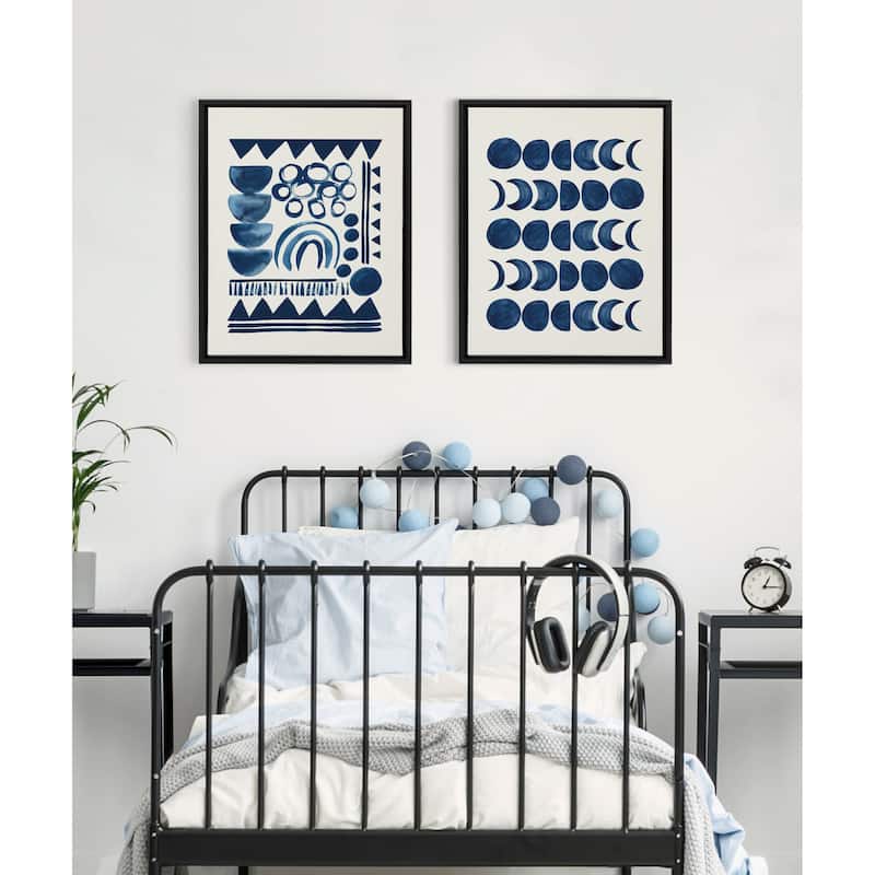 Kate and Laurel Sylvie Indigo Abstract Framed Canvas by Teju Reval