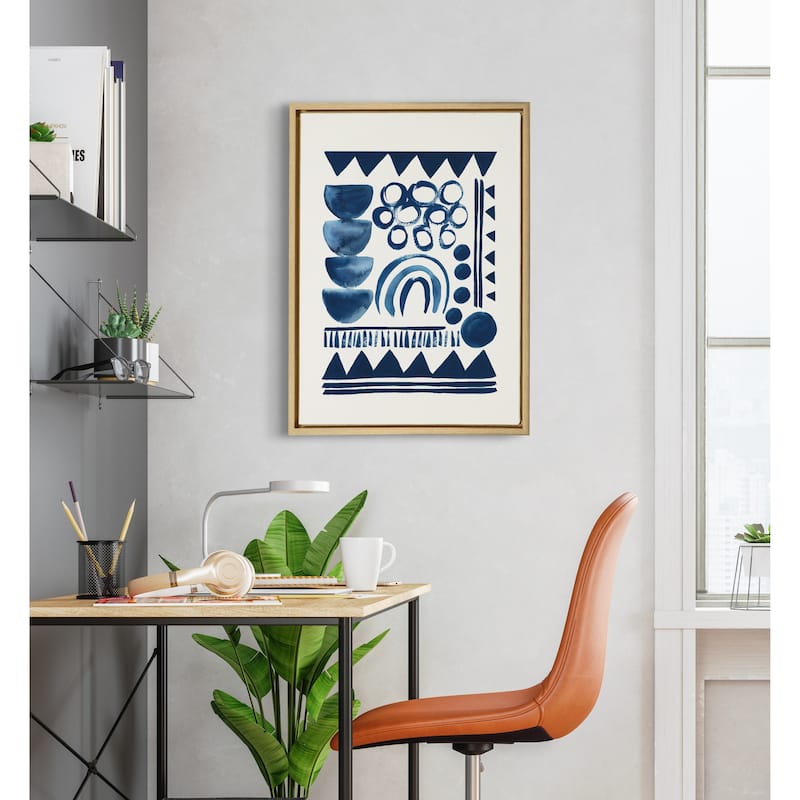 Kate and Laurel Sylvie Indigo Abstract Framed Canvas by Teju Reval