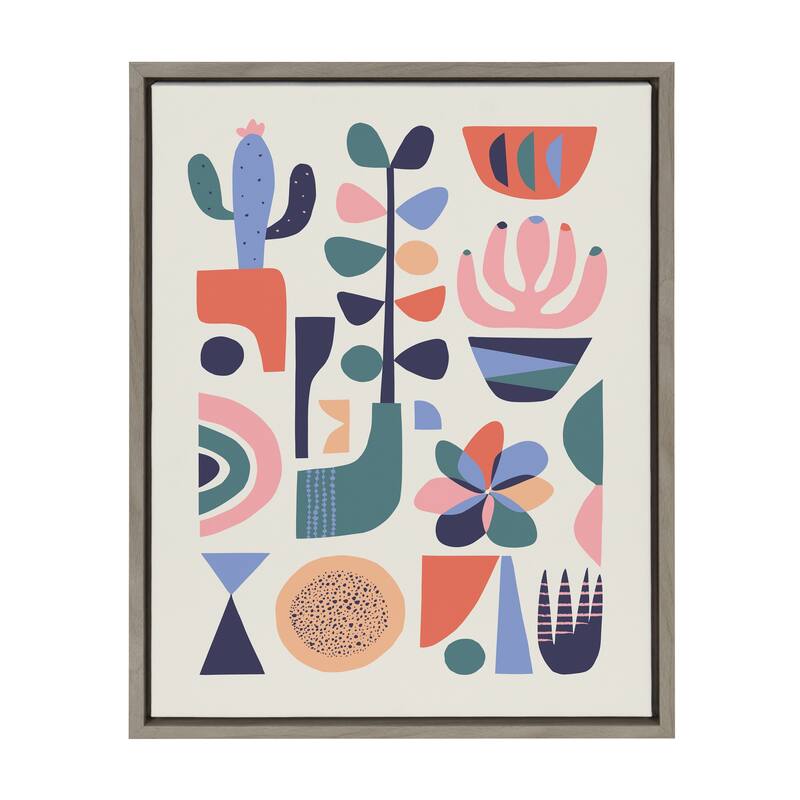 Kate and Laurel Sylvie Succulents Framed Canvas by Rachel Lee - 18x24 - Plastic - Grey
