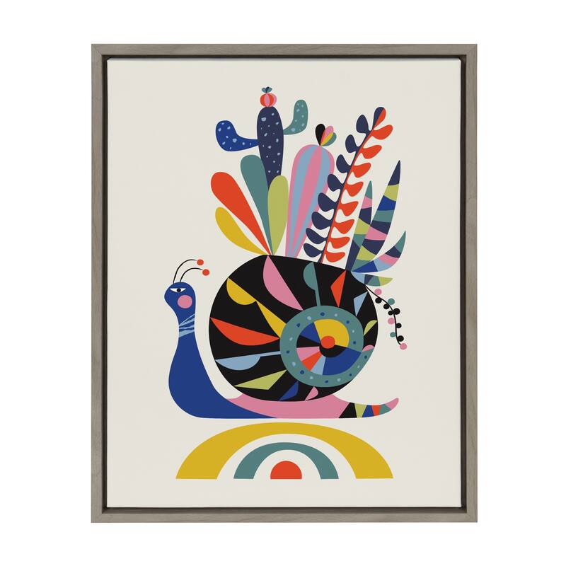 Kate and Laurel Sylvie Snail Framed Canvas by Rachel Lee - 18x24 - Plastic - Grey