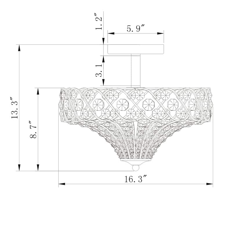 Maica Rustic Bronze 4-Light Abstract Crystal and Metal Semi-Flush Mount