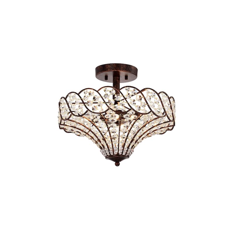 Maica Rustic Bronze 4-Light Abstract Crystal and Metal Semi-Flush Mount