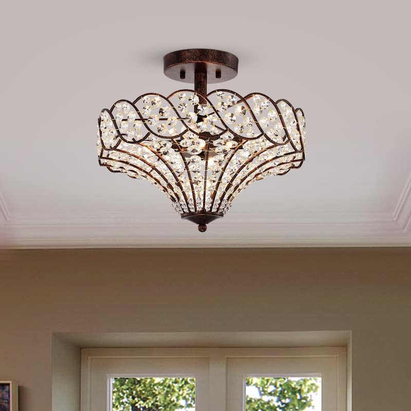 Maica Rustic Bronze 4-Light Abstract Crystal and Metal Semi-Flush Mount