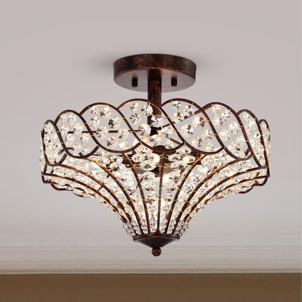 slide 2 of 4, Maica Rustic Bronze 4-Light Abstract Crystal and Metal Semi-Flush Mount