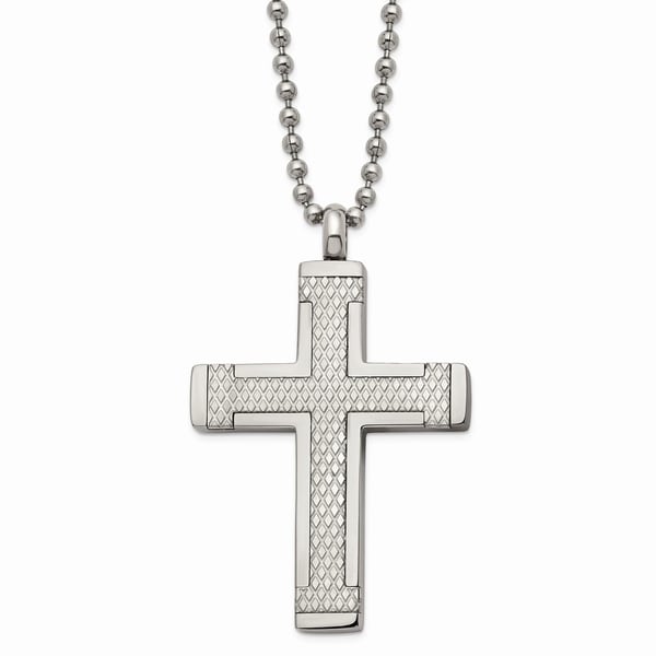 925 Sterling Silver Solid Polished Laser Etched Laser Designed Cross Pendant