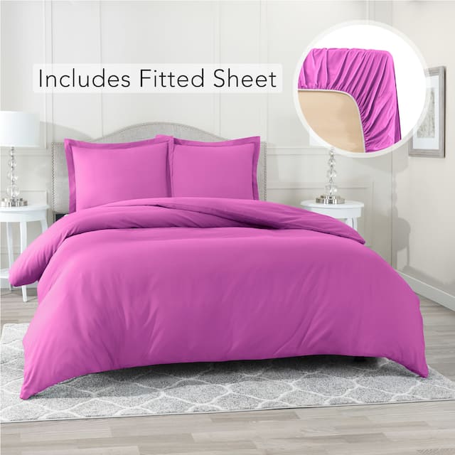 Nestl Ultra Soft Microfiber Duvet Cover with Fitted Sheet Set - California King - Radiant Orchid Purple