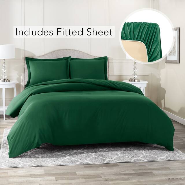Nestl Ultra Soft Microfiber Duvet Cover with Fitted Sheet Set - Full - Hunter Green