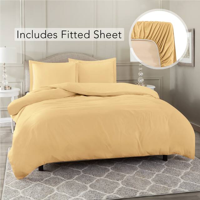 Nestl Ultra Soft Microfiber Duvet Cover with Fitted Sheet Set - Queen - Camel Gold