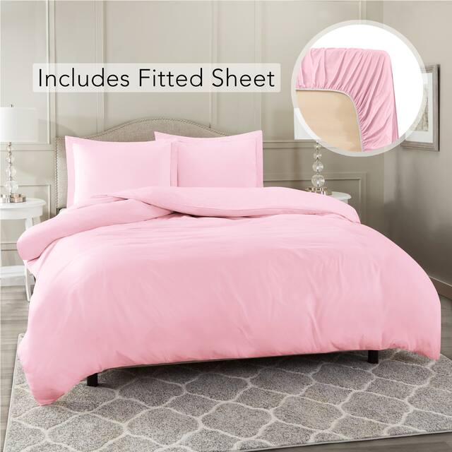 Nestl Ultra Soft Microfiber Duvet Cover with Fitted Sheet Set - Twin XL - Lilac