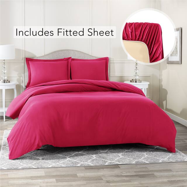 Nestl Ultra Soft Microfiber Duvet Cover with Fitted Sheet Set - California King - Vivacious Magenta