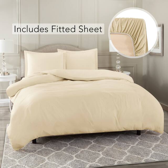 Nestl Ultra Soft Microfiber Duvet Cover with Fitted Sheet Set - Twin - Beige Cream