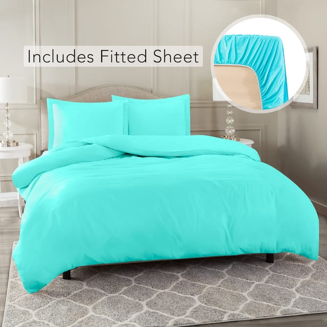 Nestl Ultra Soft Microfiber Duvet Cover with Fitted Sheet Set - Full - Beach Blue