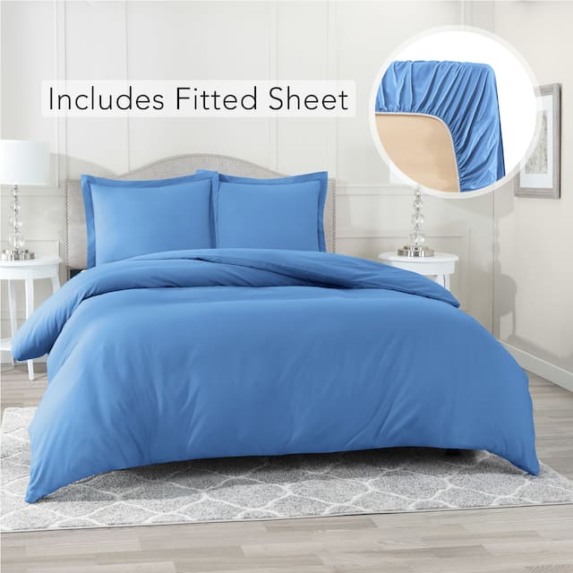 Nestl Ultra Soft Microfiber Duvet Cover with Fitted Sheet Set - Queen - Calm Blue