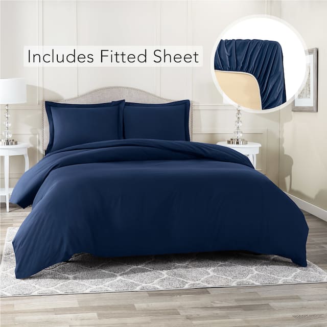 Nestl Ultra Soft Microfiber Duvet Cover with Fitted Sheet Set - California King - Navy