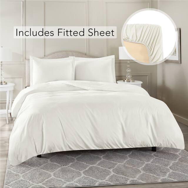 Nestl Ultra Soft Microfiber Duvet Cover with Fitted Sheet Set - California King - Off White