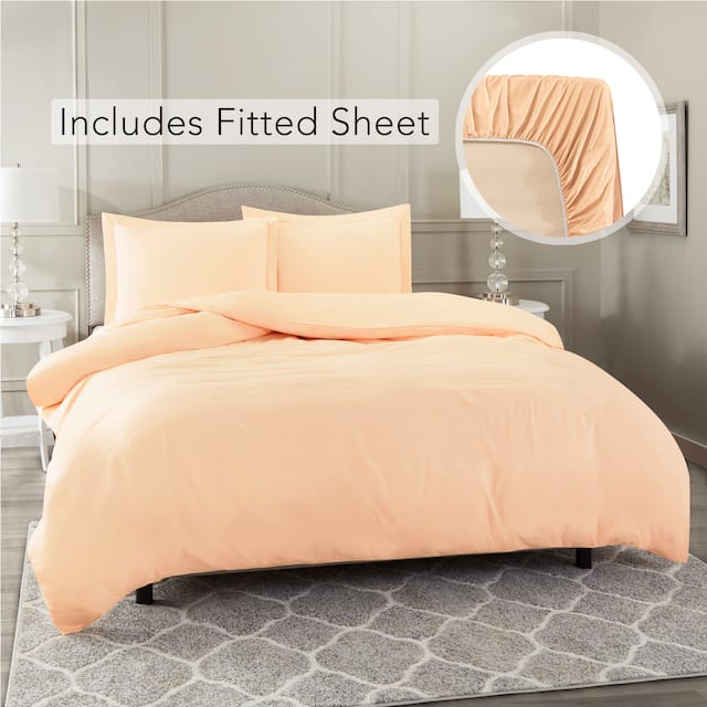 Nestl Ultra Soft Microfiber Duvet Cover with Fitted Sheet Set - King - Peach