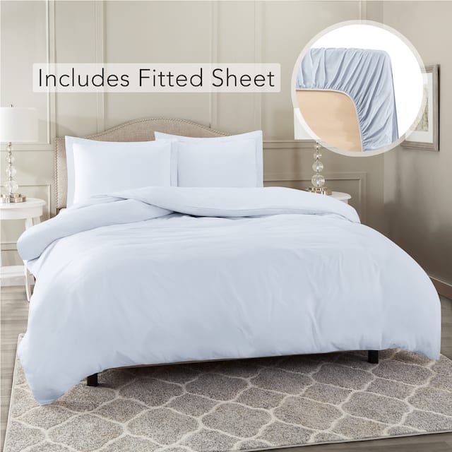 Nestl Ultra Soft Microfiber Duvet Cover with Fitted Sheet Set - King - Ice Blue