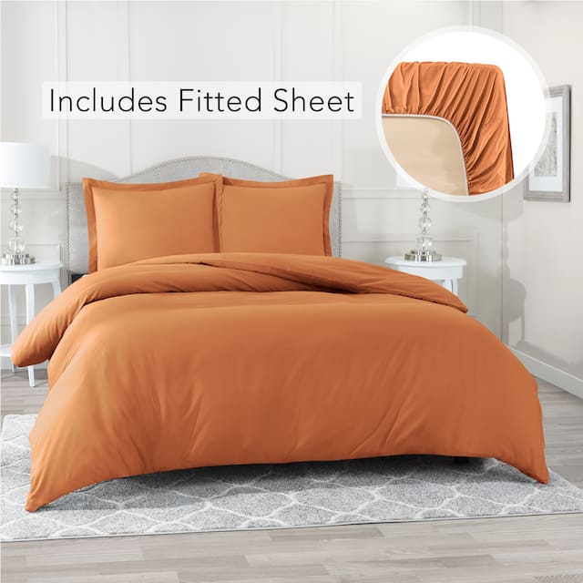 Nestl Ultra Soft Microfiber Duvet Cover with Fitted Sheet Set - King - Rust Sienna