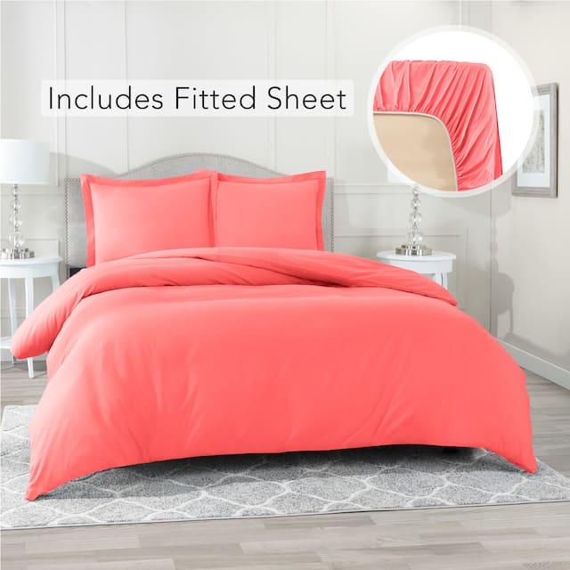 Nestl Ultra Soft Microfiber Duvet Cover with Fitted Sheet Set - Twin - Coral Pink