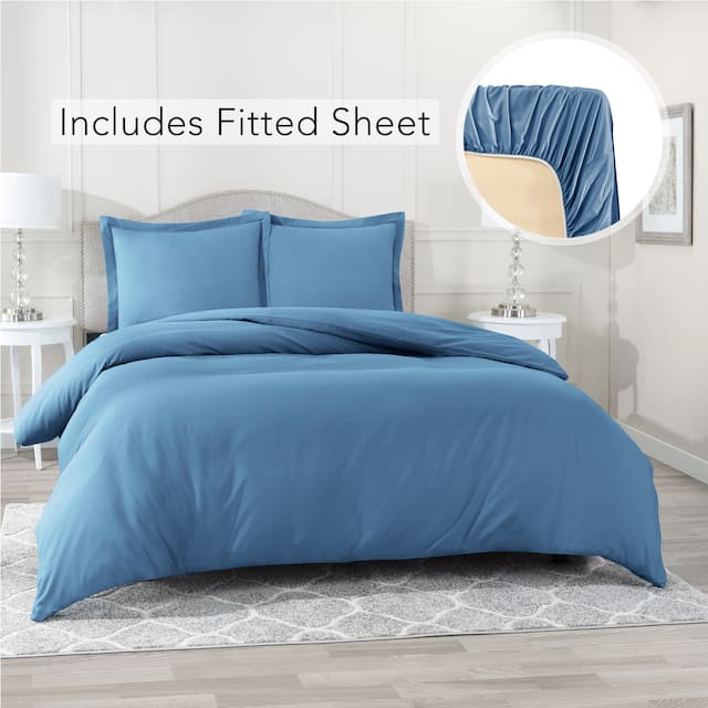 Nestl Ultra Soft Microfiber Duvet Cover with Fitted Sheet Set - Queen - Blue Heaven