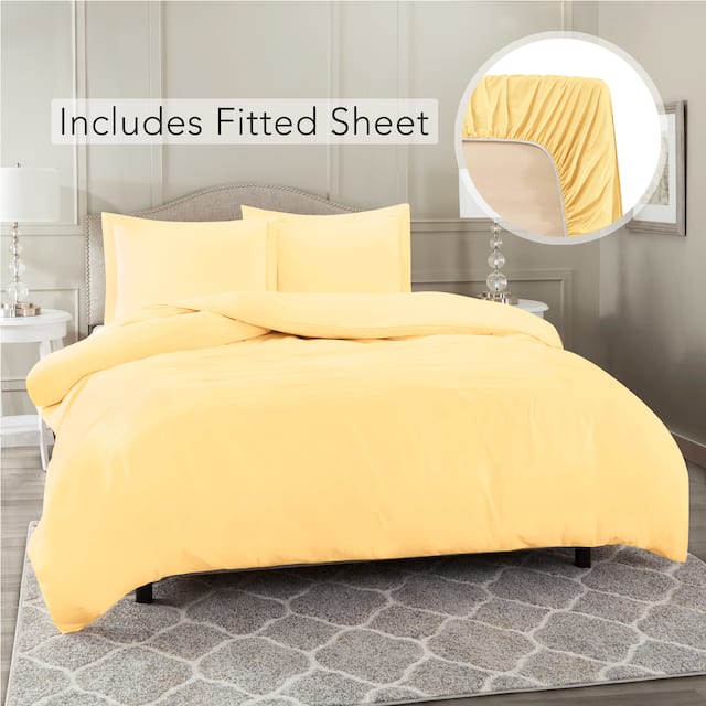 Nestl Ultra Soft Microfiber Duvet Cover with Fitted Sheet Set - California King - Vanilla Yellow