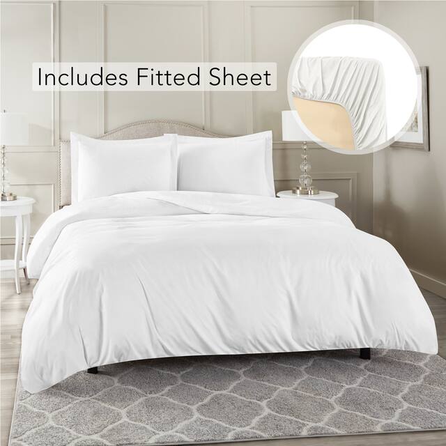 Nestl Ultra Soft Microfiber Duvet Cover with Fitted Sheet Set - King - White