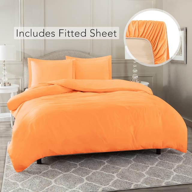 Nestl Ultra Soft Microfiber Duvet Cover with Fitted Sheet Set - California King - Apricot Buff Orange