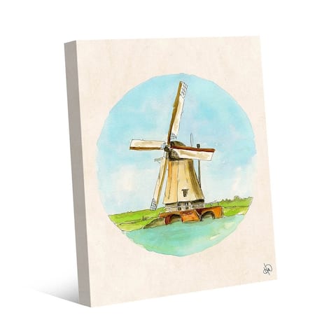 Kathy Ireland Windmill on the River Watercolor on Gallery Wrapped Canvas Wall Art Print