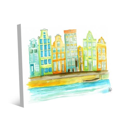 Kathy Ireland Vibrant Gracht in Amsterdam Watercolor on Gallery Wrapped Canvas Wall Art Print