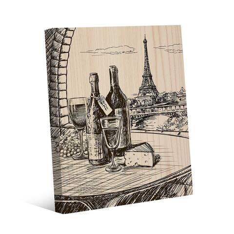 Kathy Ireland Paris View with Wine & Cheese Drawing on Gallery Wrapped Canvas Wall Art Print